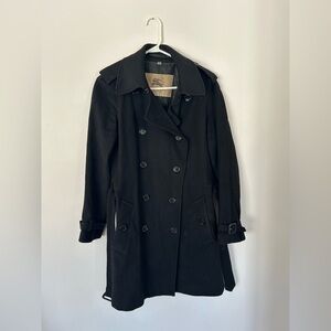 Burberry Black Trench Coat Wool Cashmere Size 10